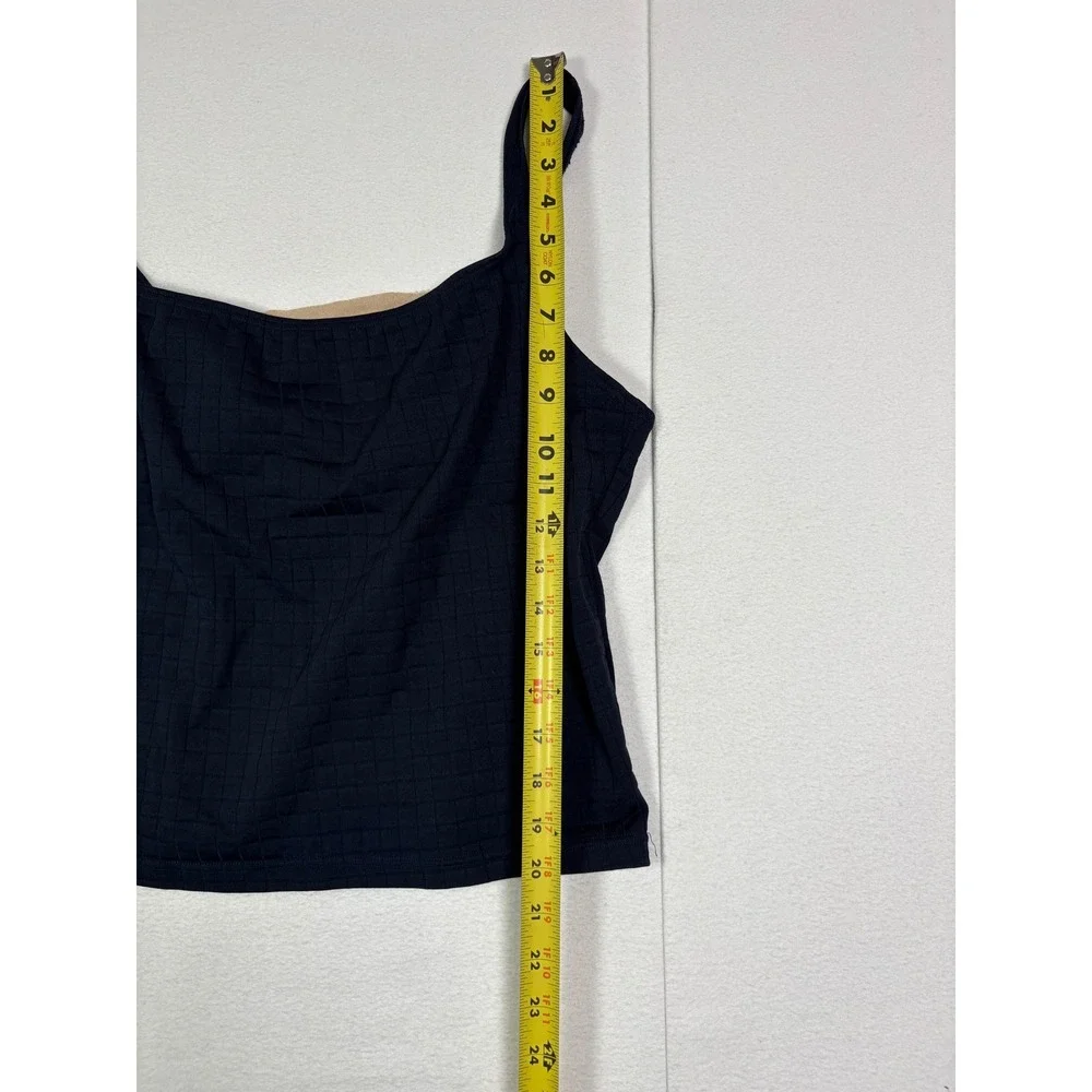 Speedo Womens Black Textured Grid Tankini Top Open Back Shelf Bra Sz 16